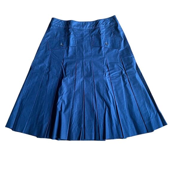PERRY ELLIS Navy Pleaded Cotton Skirt Size 4 - Picture 1 of 10